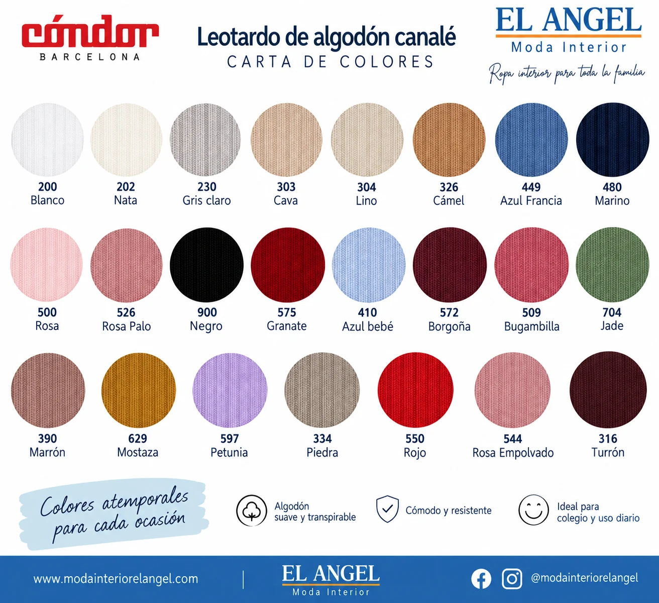 Carta de colores leotardo de algodón Cóndor canalé