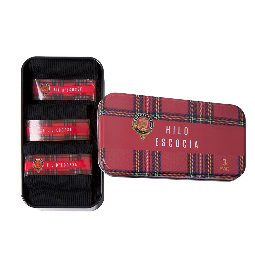 Lata con 3 pares de calcetines hilo de escocia Punto Blanco