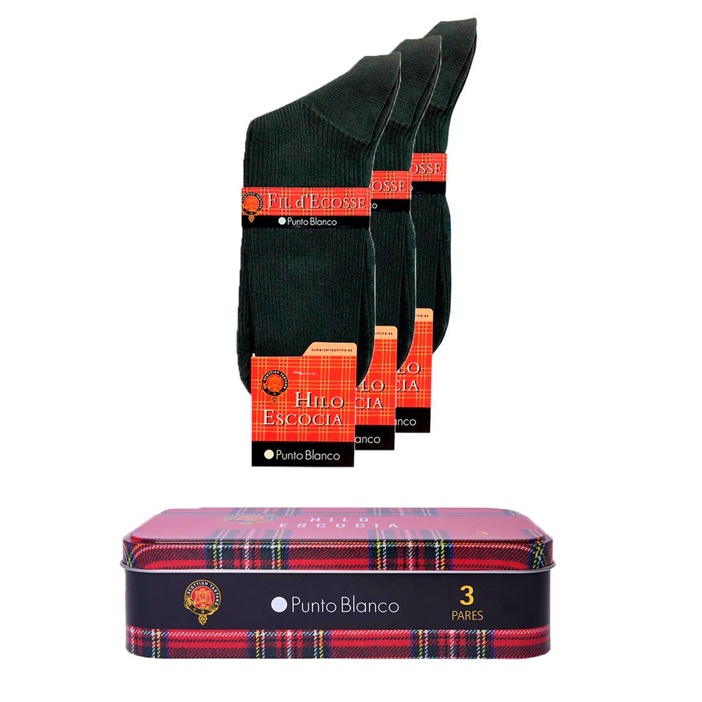 Lata con 3 pares de calcetines hilo de escocia Punto Blanco