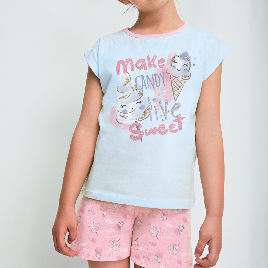 Pijama infantil de niña manga corta