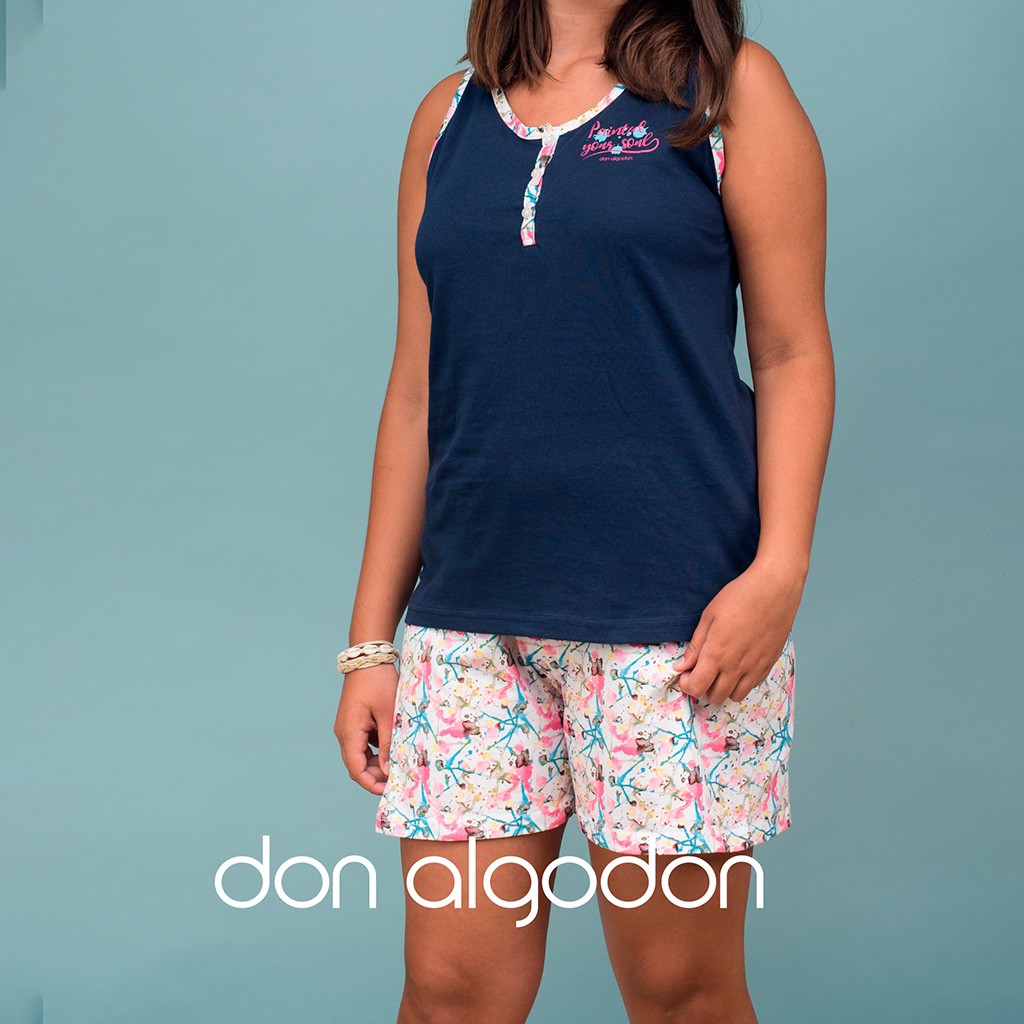 Pijama mujer de verano de tirante ancho y pantalón corto estampado