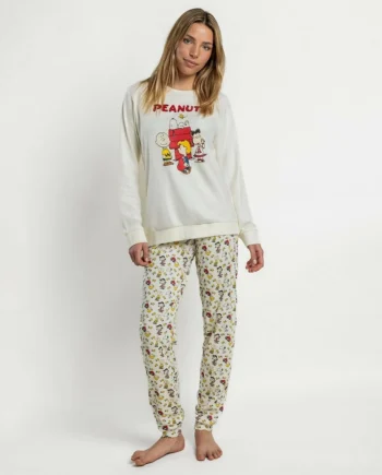 Pijama de mujer Snoopy Peanuts 100 % algodón con camiseta cruda y pantalón estampado