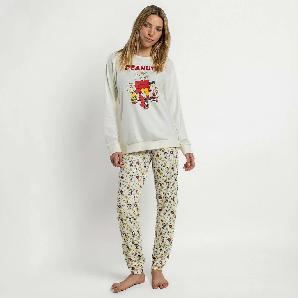 Pijama de mujer Snoopy Peanuts 100 % algodón con camiseta cruda y pantalón estampado
