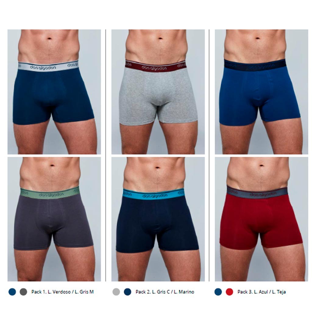 Pack 2 boxers hombre Don Algodón algodón elástico lisos básicos