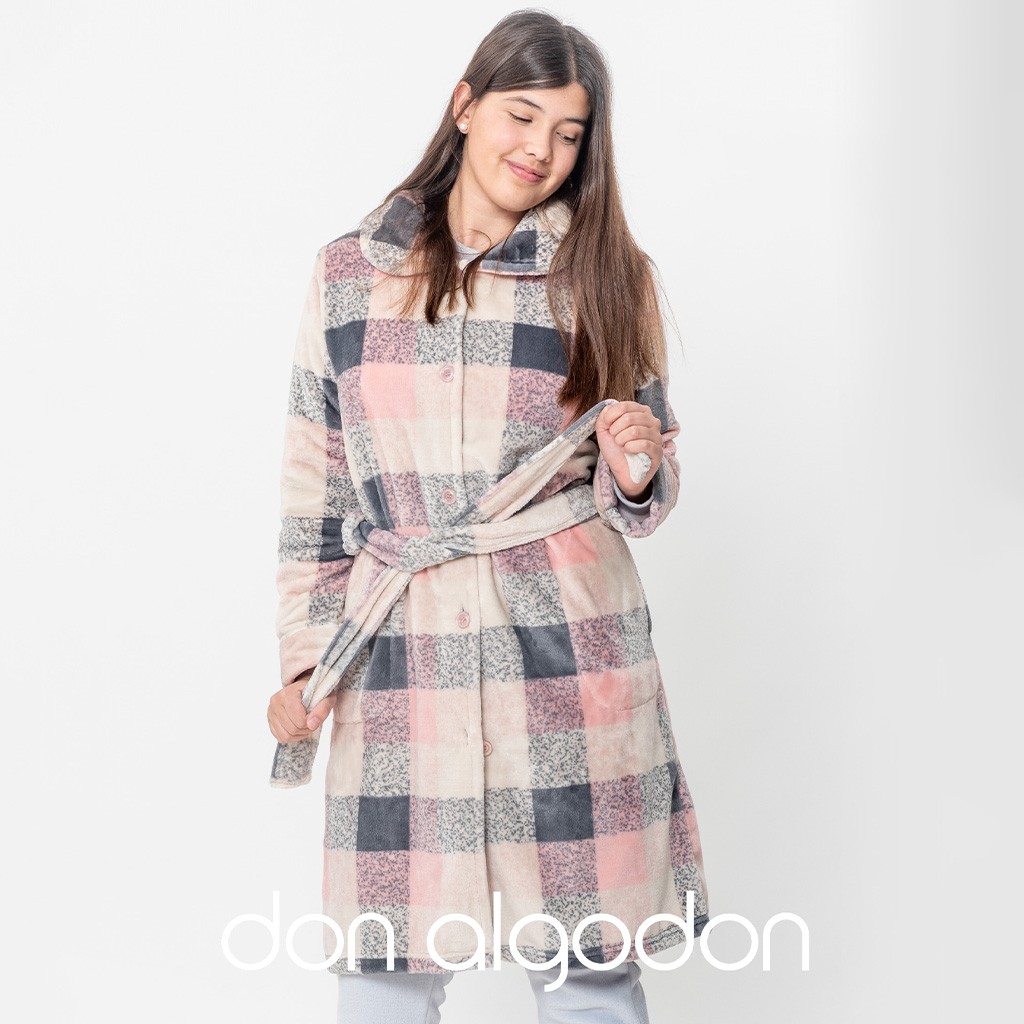 Bata mujer abotonada DON ALGODÓN cuadros