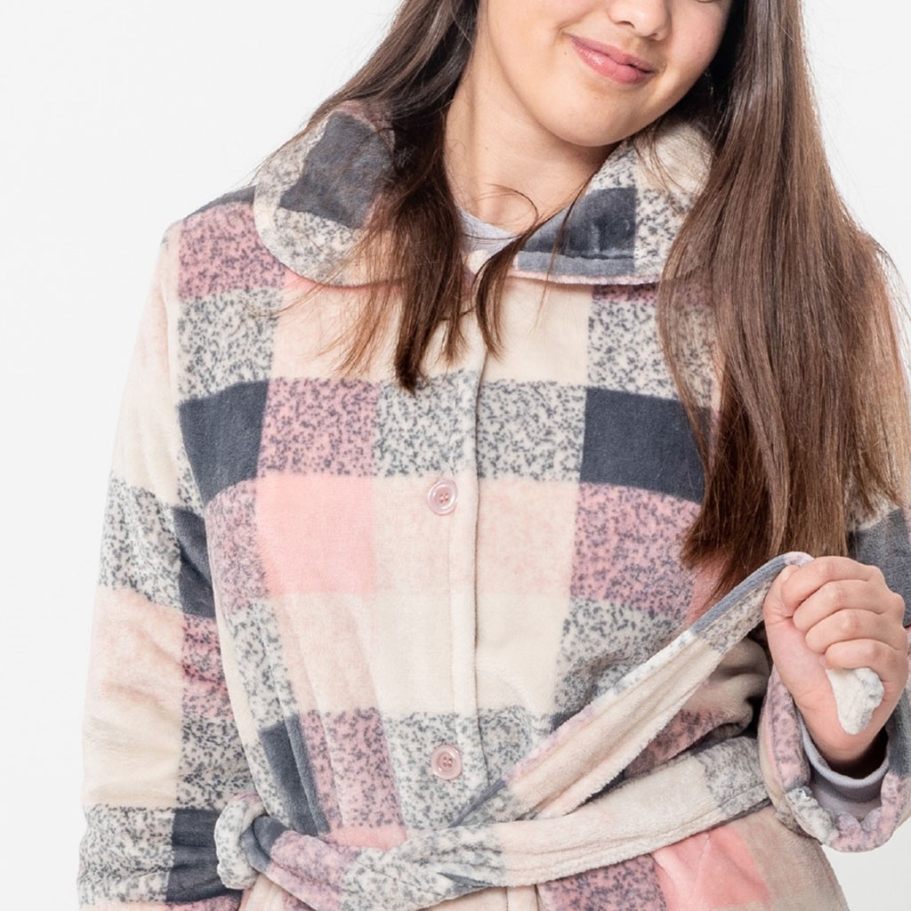 Bata mujer abotonada DON ALGODÓN cuadros