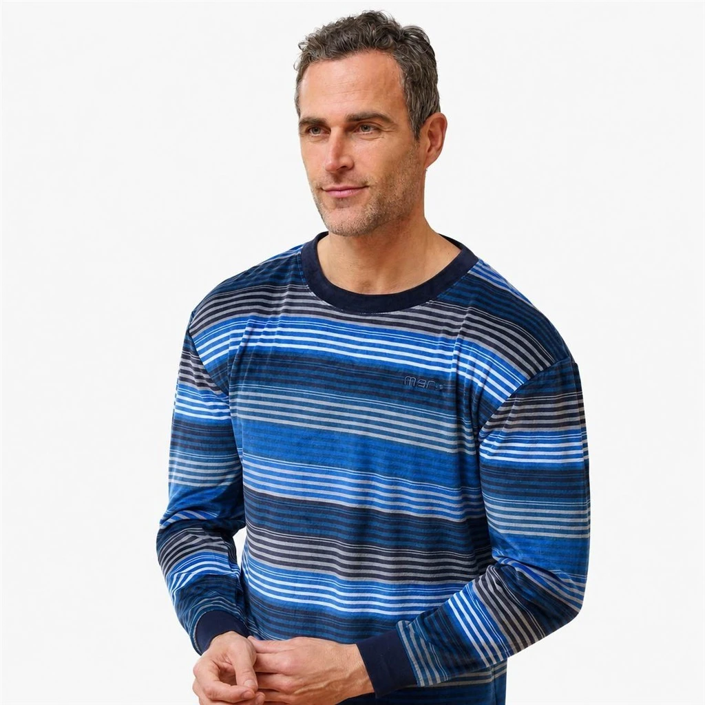 Pijama de hombre manga larga a rayas en tejido spandex