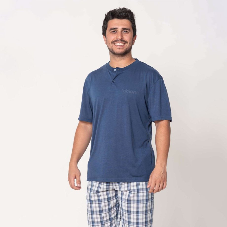 Pijama hombre algodón manga corta pantalón largo