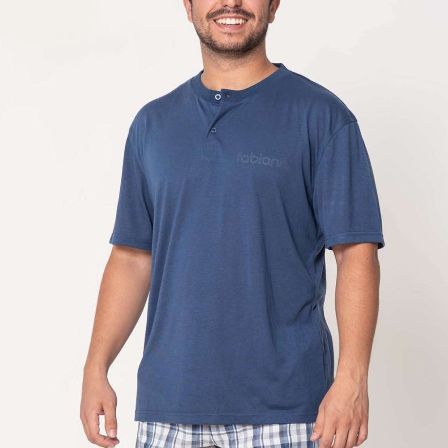 Pijama hombre algodón manga corta pantalón largo