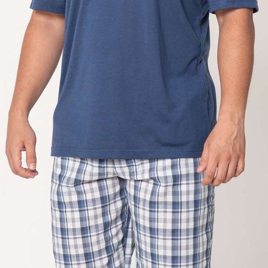 Pijama hombre algodón manga corta pantalón largo