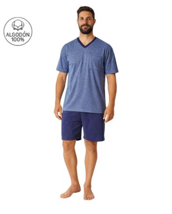 Pijama hombre verano corto algodón cuello pico DORMEN