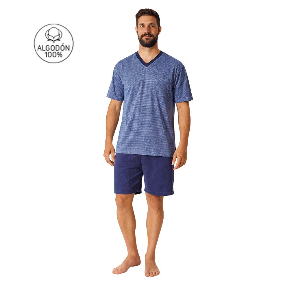 Pijama hombre verano corto algodón cuello pico DORMEN