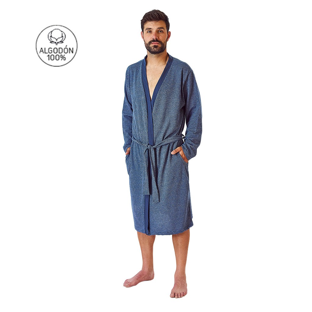 Batín hombre largo algodón cruzado con cinturón