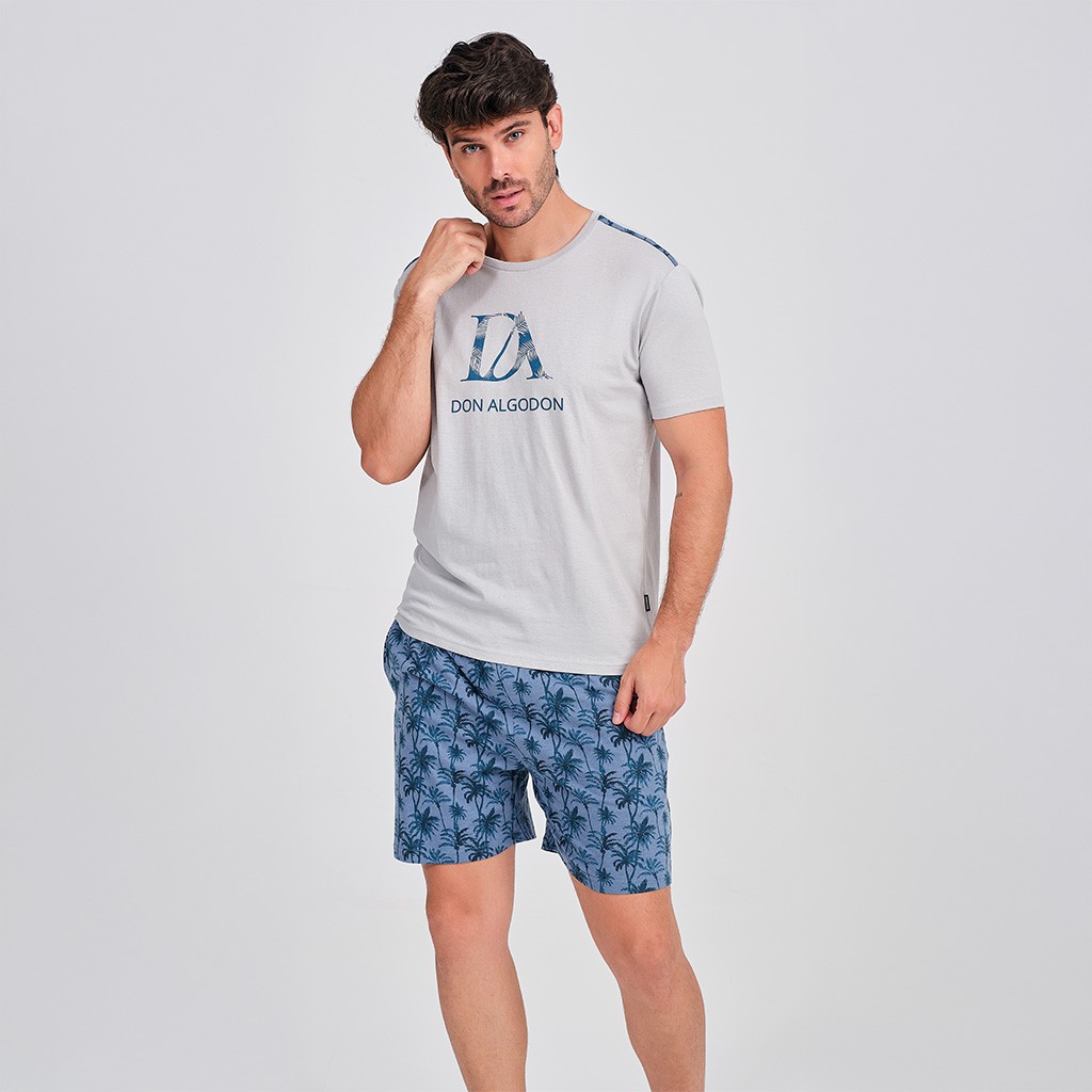 Pijama hombre verano corto algodón logo estampado palmeras