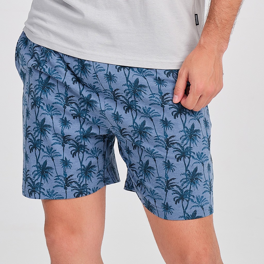 Pijama hombre verano corto algodón logo estampado palmeras