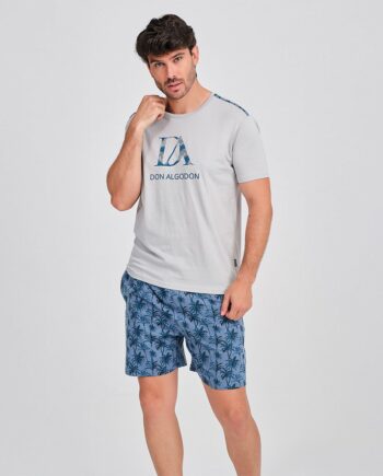 Pijama hombre verano corto algodón logo estampado palmeras