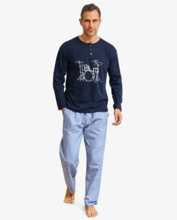 Pijama de hombre manga larga con pantalón de popelín